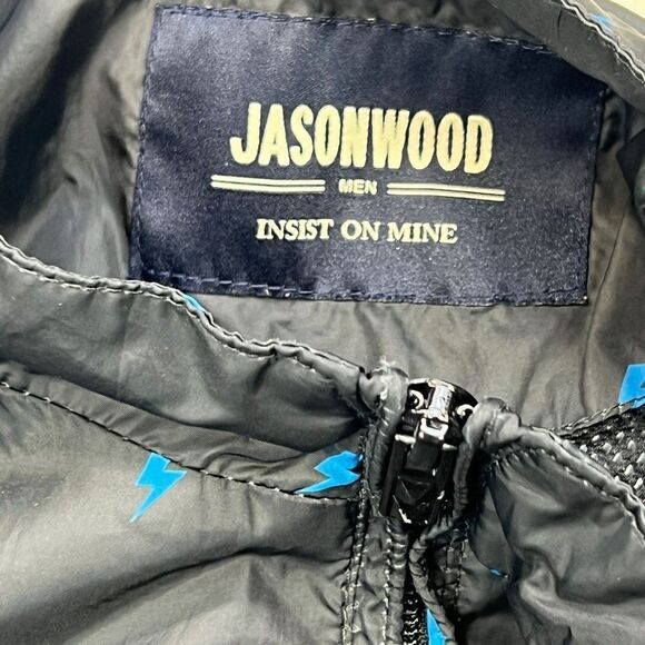 Jasonwood Jacket Men Large Black Full Zip Lightning Bolt Long Sleeve Windbreaker - Picture 11 of 11